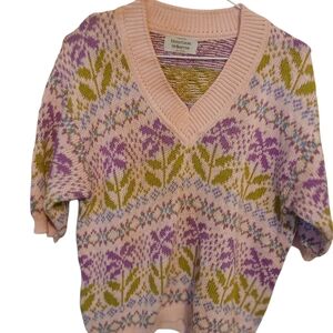 United Colors Of Benetton Pastel Pink V-Neck Floral Knit Sweater